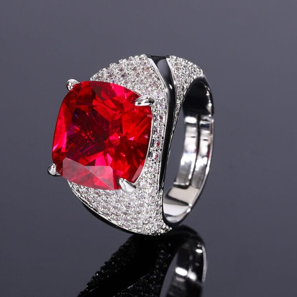 Yellow zirconia ring, ruby ring, hot-selling pink zirconia ring, European and American vintage luxury tourmaline wedding ring - Image 2