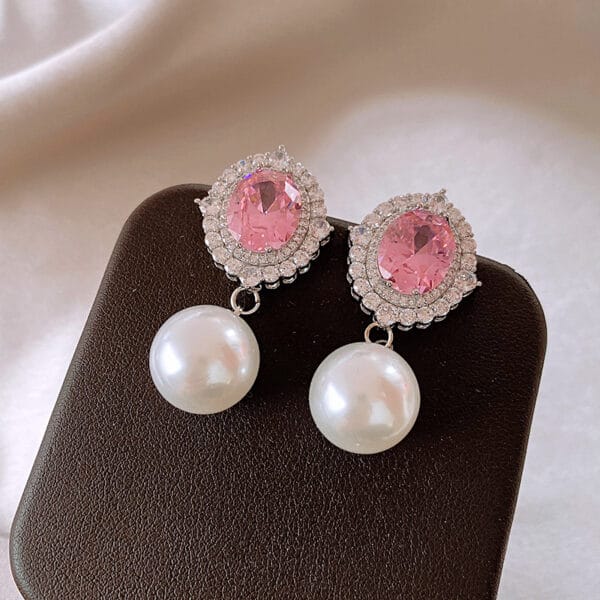 Silver needle high sense girl powder zircon pearl earrings light luxury all-matching earrings high sense temperament fashion earrings - Image 10