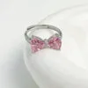 925 Silver Sweet Girl Pink Zircon Bow Ring, Charming Open Ring, Bestseller Pink gemstone ring