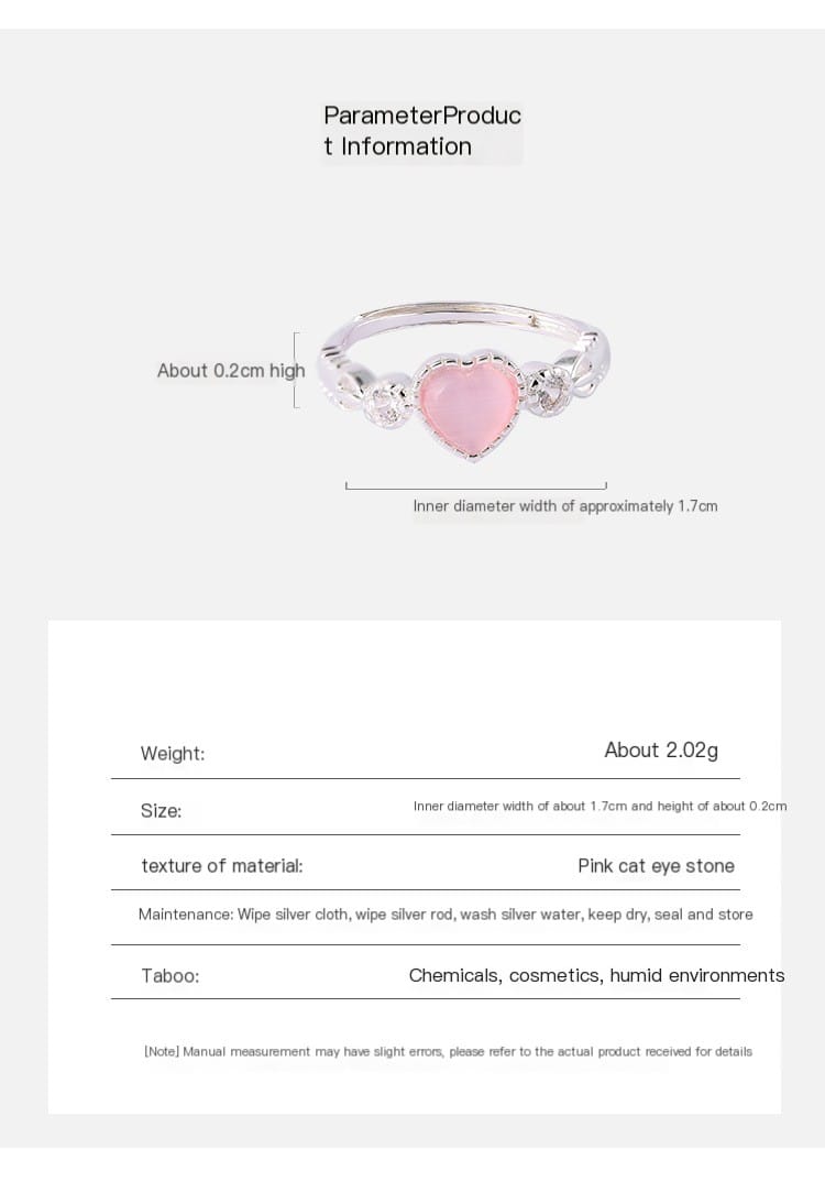 Korean version pink cat's eye stone heart-shaped ring, niche fashion ring, sweet peach heart ring for index finger, Qixi Festival gift - Image 2