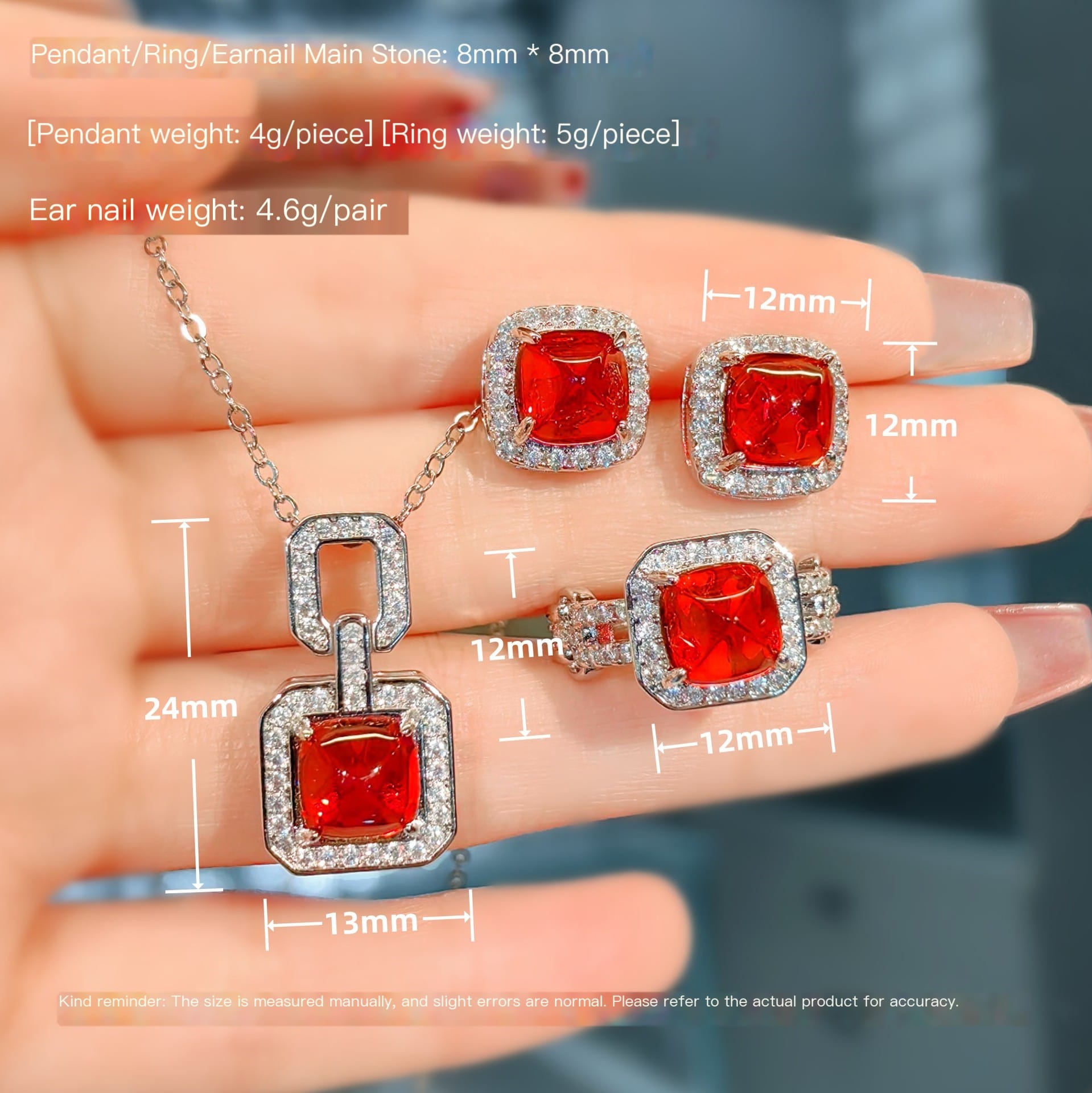 Fashion luxury Splendour sugar tower ring High carbon diamond high sense pendant necklace pigeon blood earrings stud earrings set - Image 2