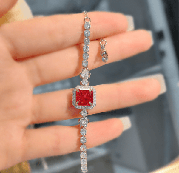 Stylish all-in-one imported Sunset Orange Papalacha bracelet set with Princess square high carbon diamond red - Image 6