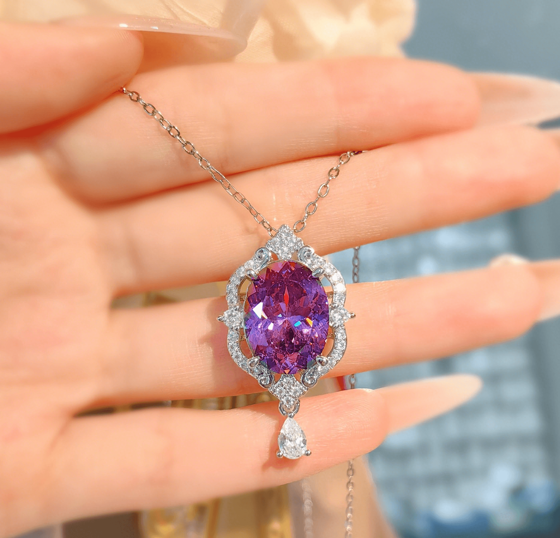 New temperament dry rose necklace pendant imitation Alexander stone ring high carbon diamond bracelet color treasure set - Image 7