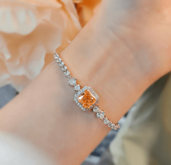 Stylish all-in-one imported Sunset Orange Papalacha bracelet set with Princess square high carbon diamond red - Image 2