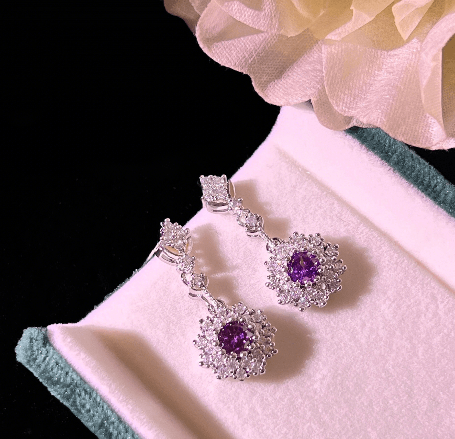 New amethyst ring pendant earrings set Fire color flash amethyst necklace - Image 4