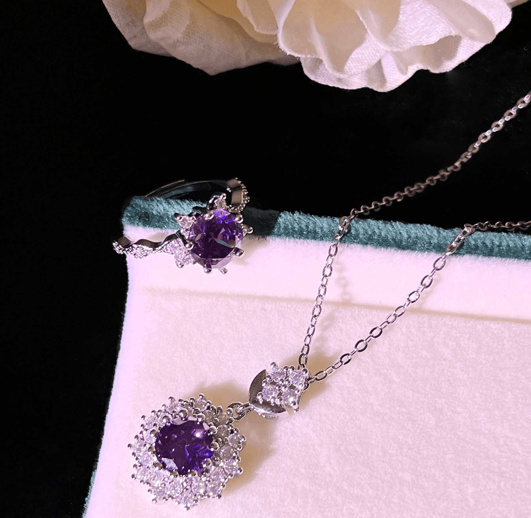 New amethyst ring pendant earrings set Fire color flash amethyst necklace - Image 5