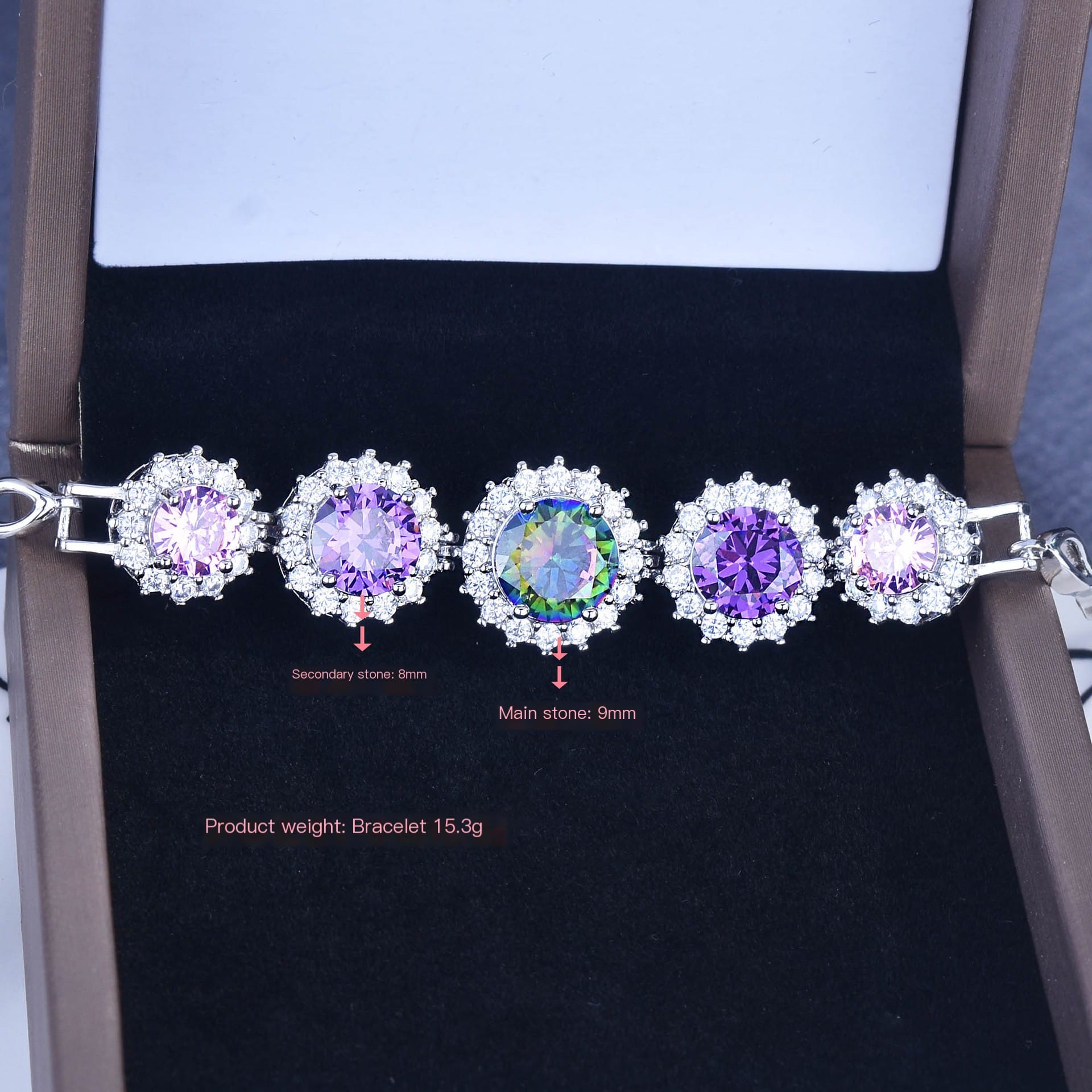 Super flash carat high carbon diamond bracelet Powder diamond amethyst seven color tourmaline bracelet - Image 9