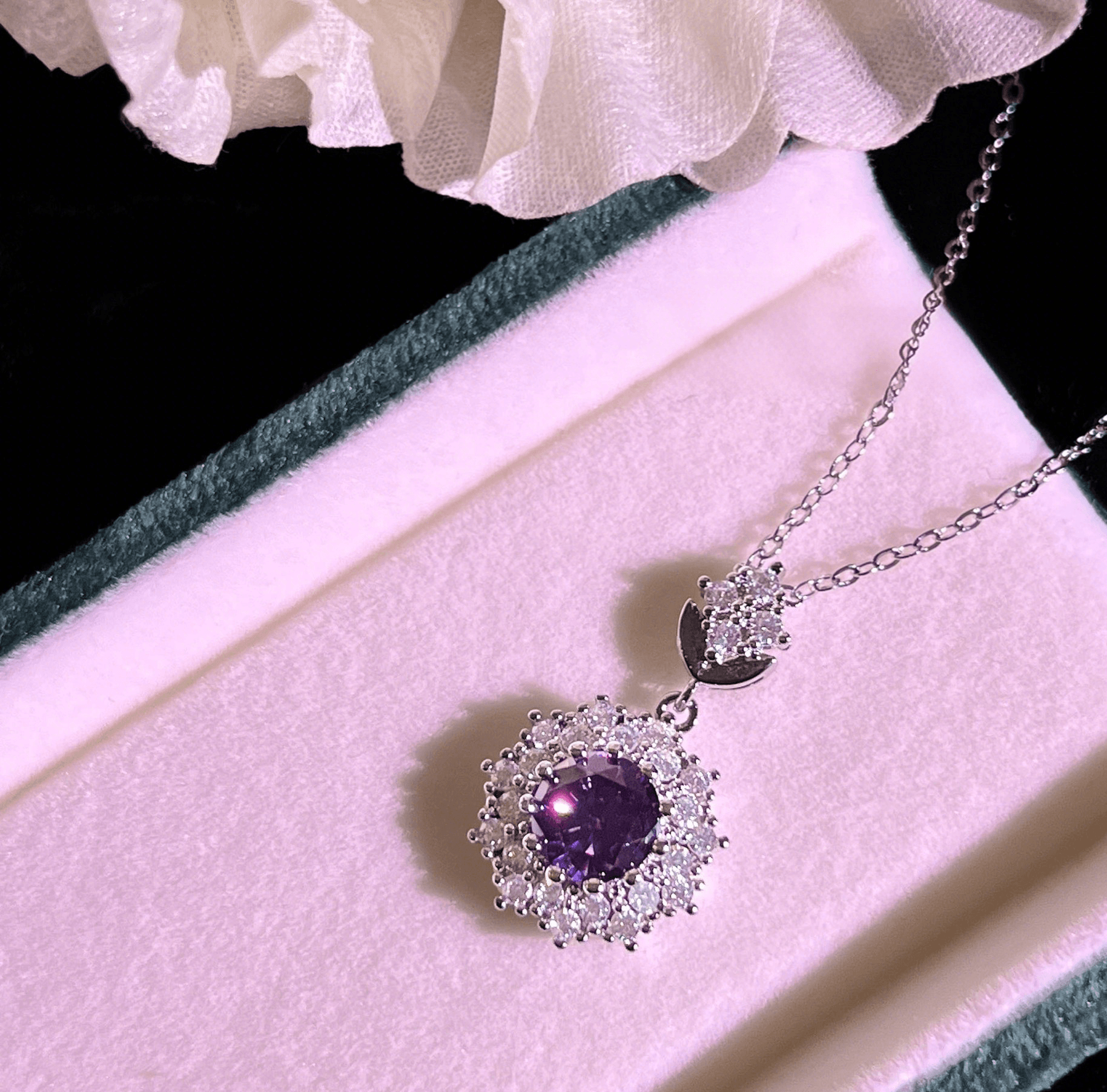 New amethyst ring pendant earrings set Fire color flash amethyst necklace - Image 2