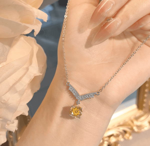 Temperament Rose Yellow diamond wings necklace High carbon diamond gorgeous color treasure Angel Wings pink pendant - Image 4