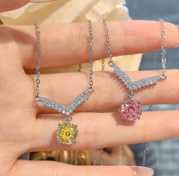 Temperament Rose Yellow diamond wings necklace High carbon diamond gorgeous color treasure Angel Wings pink pendant - Image 5