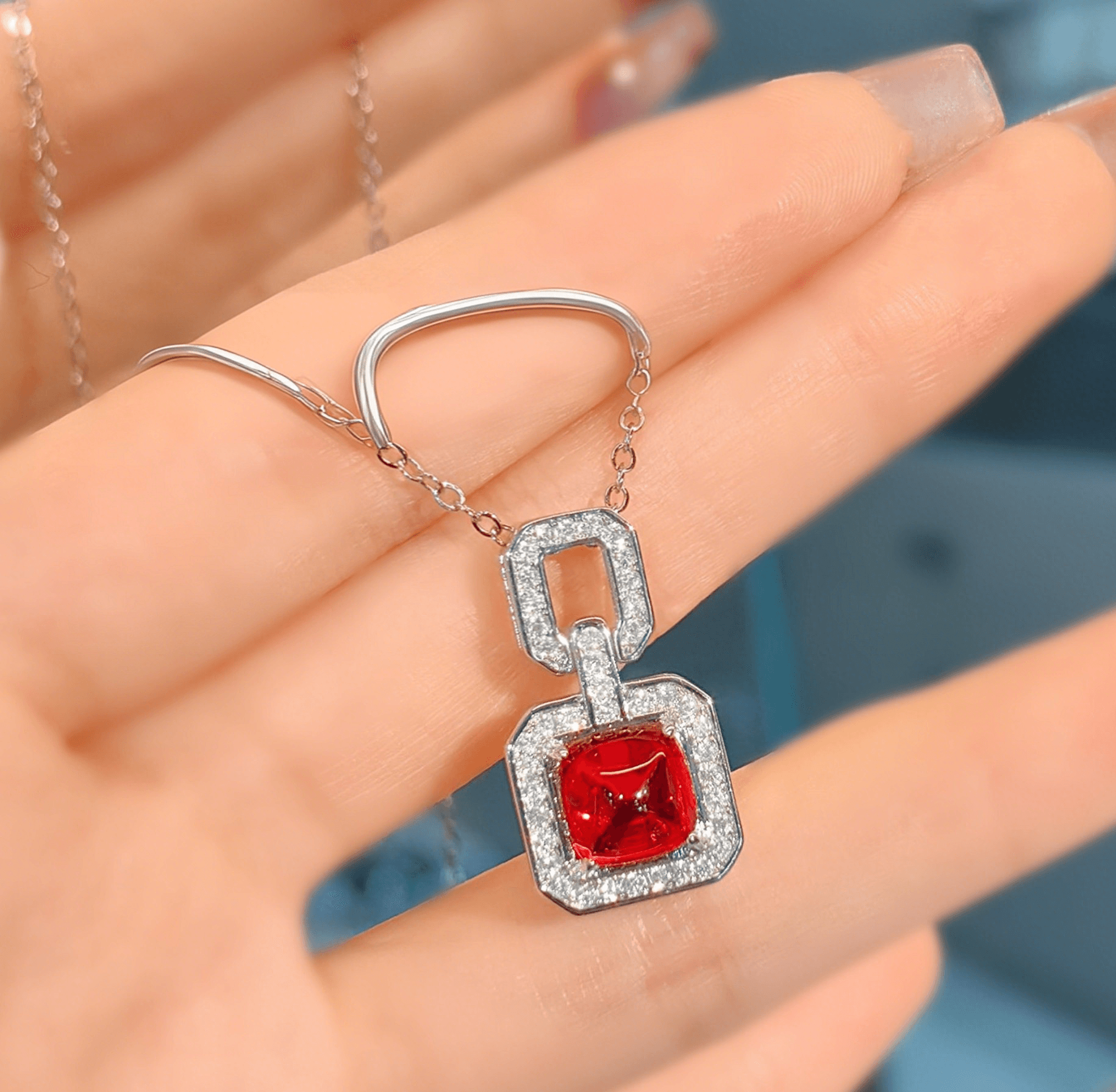 Fashion luxury Splendour sugar tower ring High carbon diamond high sense pendant necklace pigeon blood earrings stud earrings set - Image 3