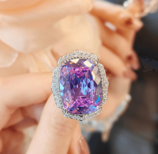 Purple oblong ice cut set set with high carbon diamond purple diamond necklace color jewel earrings ring - Image 2