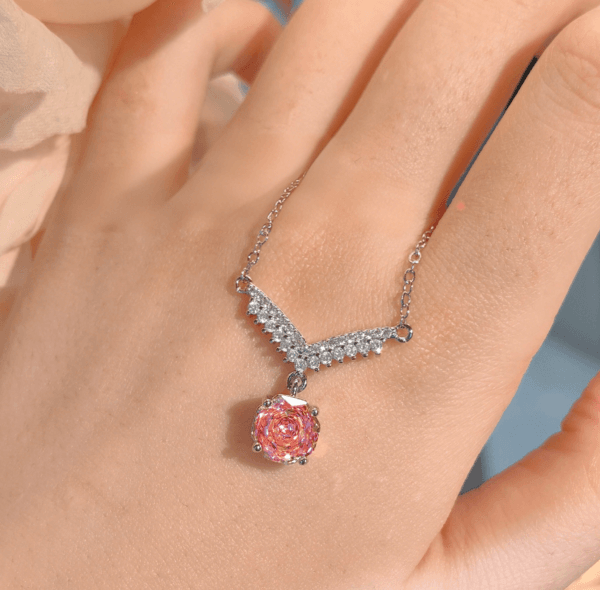 Temperament Rose Yellow diamond wings necklace High carbon diamond gorgeous color treasure Angel Wings pink pendant - Image 6