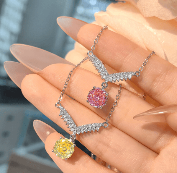Temperament Rose Yellow diamond wings necklace High carbon diamond gorgeous color treasure Angel Wings pink pendant - Image 7
