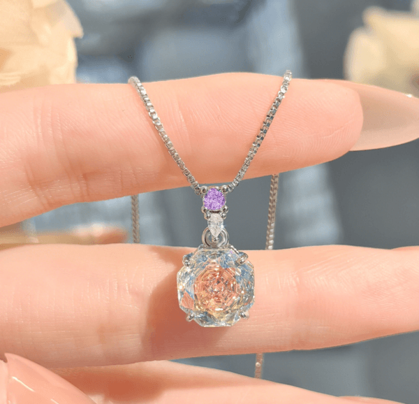 Rose cut colorful necklace pendant set with high carbon diamond Chinese red earrings colored treasure pink diamond ring - Image 10