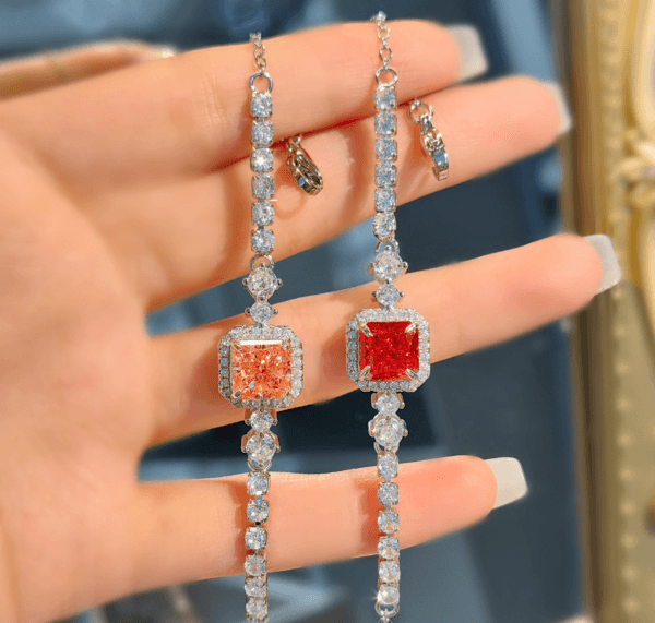 Stylish all-in-one imported Sunset Orange Papalacha bracelet set with Princess square high carbon diamond red - Image 3
