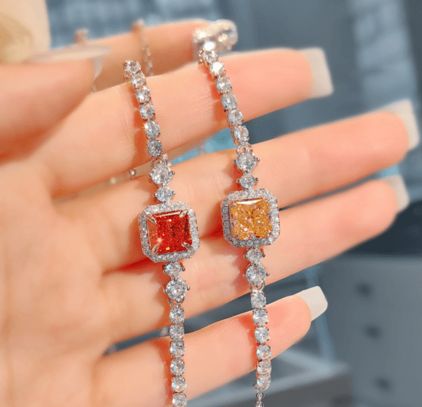 Stylish all-in-one imported Sunset Orange Papalacha bracelet set with Princess square high carbon diamond red - Image 5