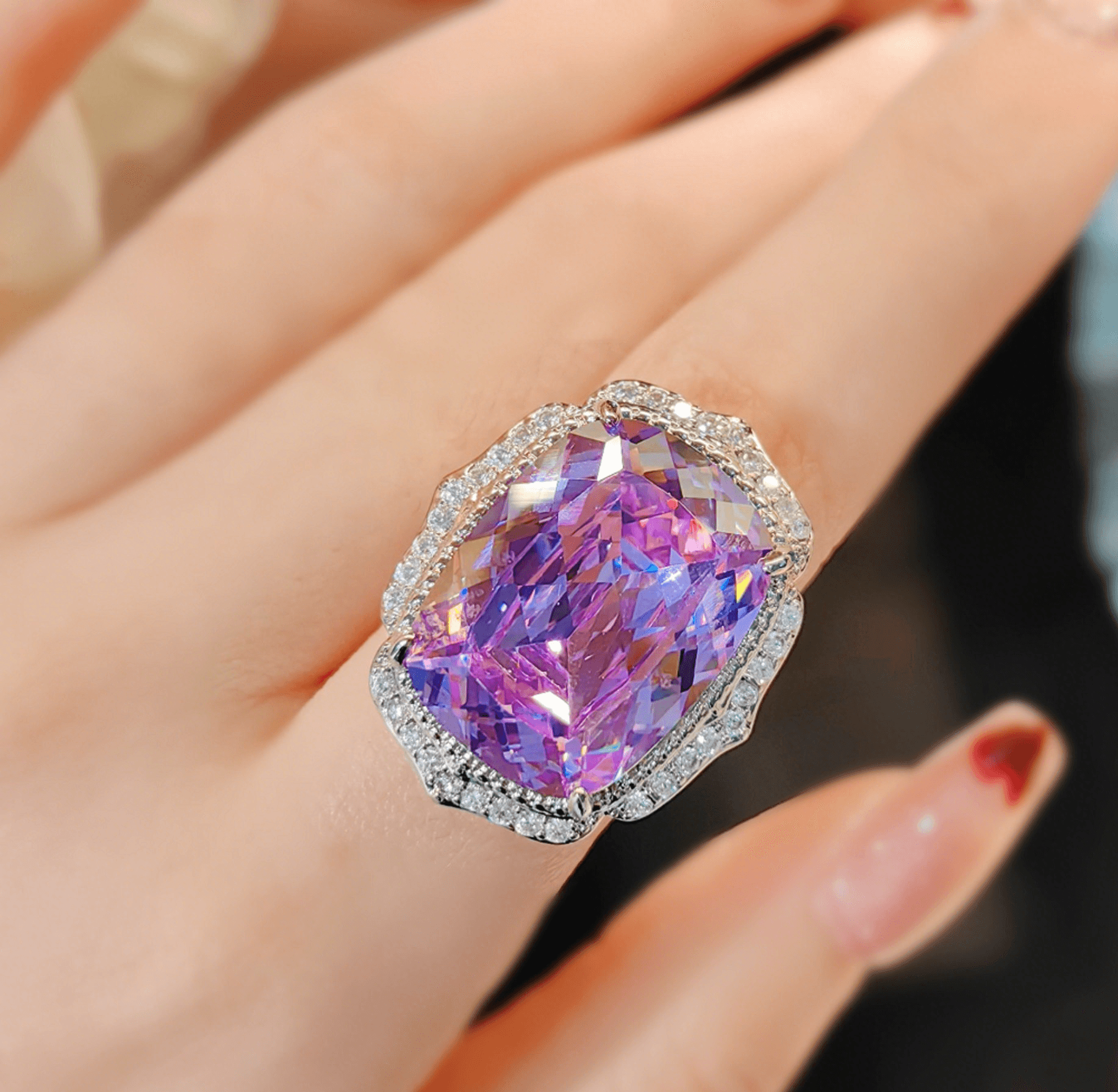 Purple oblong ice cut set set with high carbon diamond purple diamond necklace color jewel earrings ring - Image 4
