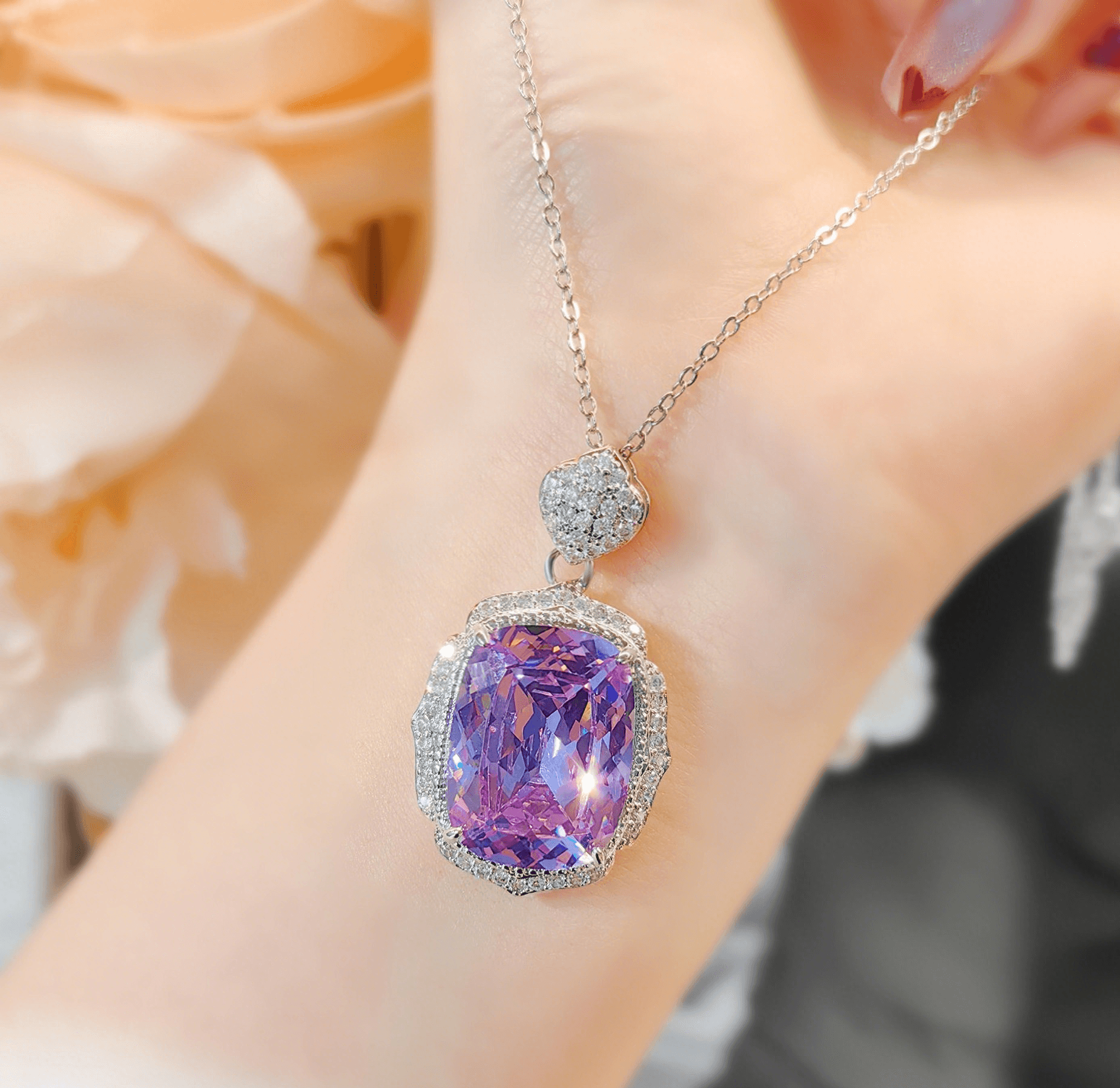 Purple oblong ice cut set set with high carbon diamond purple diamond necklace color jewel earrings ring - Image 3