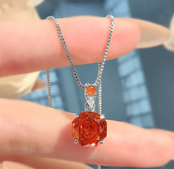 Rose cut colorful necklace pendant set with high carbon diamond Chinese red earrings colored treasure pink diamond ring - Image 12