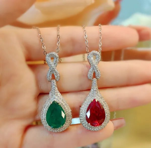 Luxury artificial ruby Ruby pendant Luxury high carbon diamond micro set with cotton emerald necklace - Image 3