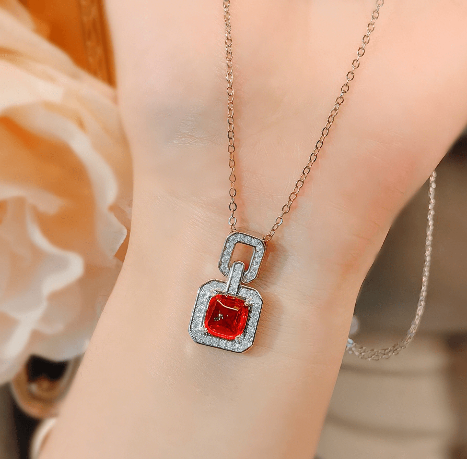 Fashion luxury Splendour sugar tower ring High carbon diamond high sense pendant necklace pigeon blood earrings stud earrings set - Image 4