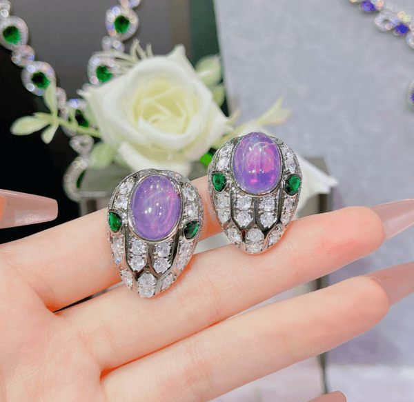 Purple starstone snake set amethyst Spirit Snake Pendant Open ring colored jewel earrings - Image 8