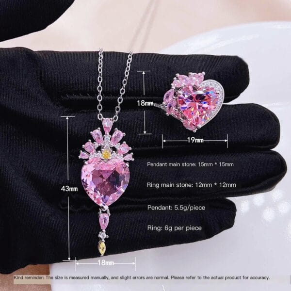 Net red with heart heart Morgan stone ring pendant bright light luxury full diamond pink heart necklace color treasure - Image 2