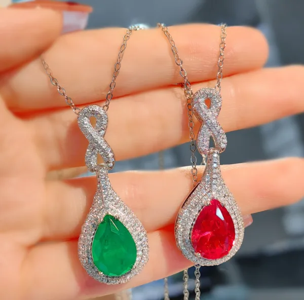 Luxury artificial ruby Ruby pendant Luxury high carbon diamond micro set with cotton emerald necklace - Image 4