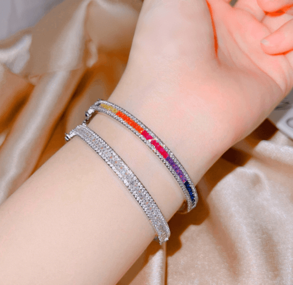 Net red light luxury color treasure bracelet Heavy industry micro inlaid high carbon diamond zircon seven-color tourmaline buckle bracelet - Image 3