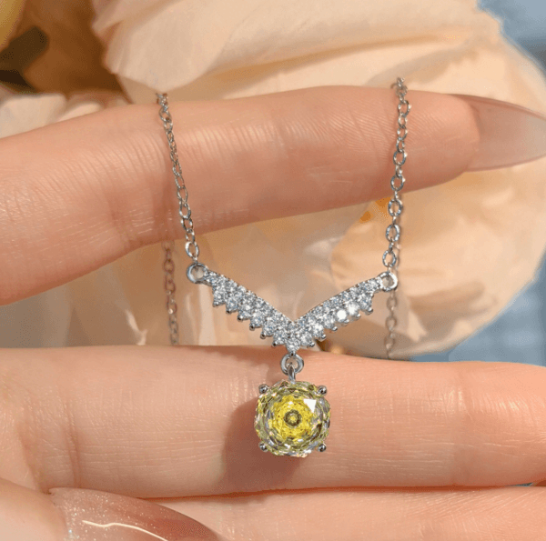 Temperament Rose Yellow diamond wings necklace High carbon diamond gorgeous color treasure Angel Wings pink pendant - Image 3