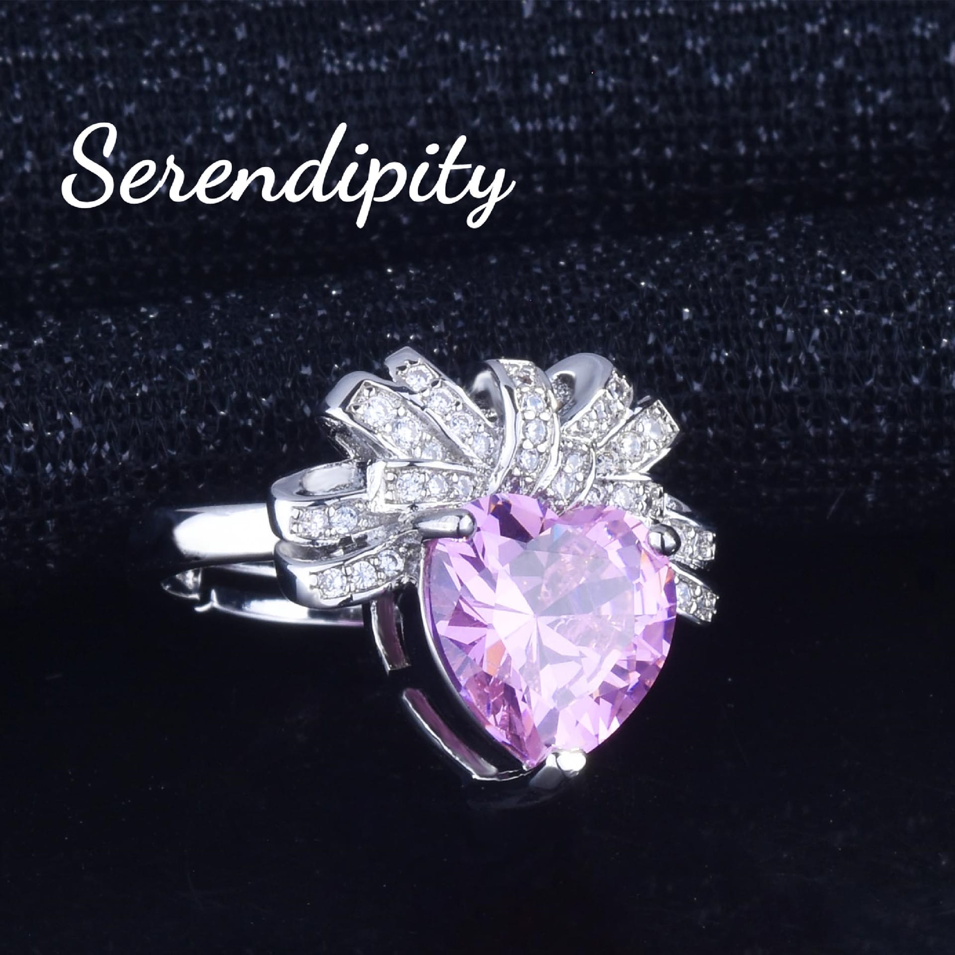 Light luxury Love Pink Diamond necklace bow Heart pendant Pink Zirconium earrings open heart ring Pink heart set - Image 8