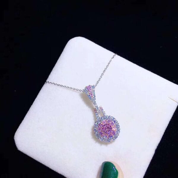 Pink crystal set earrings ring necklace Retro delicate zircon earrings pendant niche design simple ring - Image 14