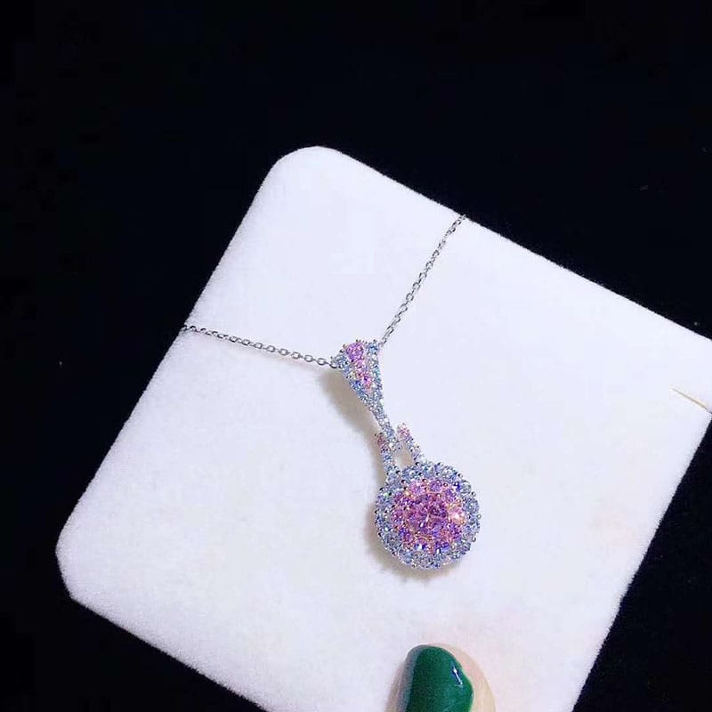 Pink crystal set earrings ring necklace Retro delicate zircon earrings pendant niche design simple ring - Image 14