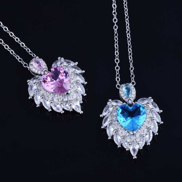 The new high-end jewelry design Angel Wings pendant simulates aquamarine heart necklace pink - Image 11