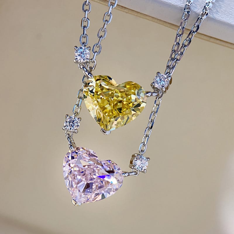 Heart necklace women's collarbone chain advanced design sense of temperament everything high carbon diamond pink pendant - Image 9