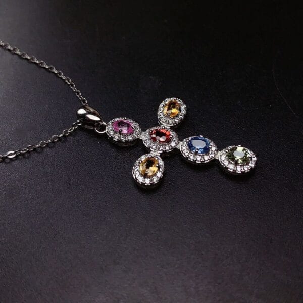 Imitation natural color Sri Lanka sapphire pendant women's multicolor tourmaline color high carbon diamond necklace - Image 7