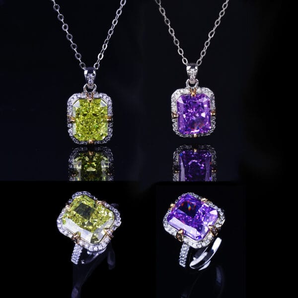 Seiko temperament apple green ice cut pendant necklace simple everything with purple high-carbon diamond ring - Image 18