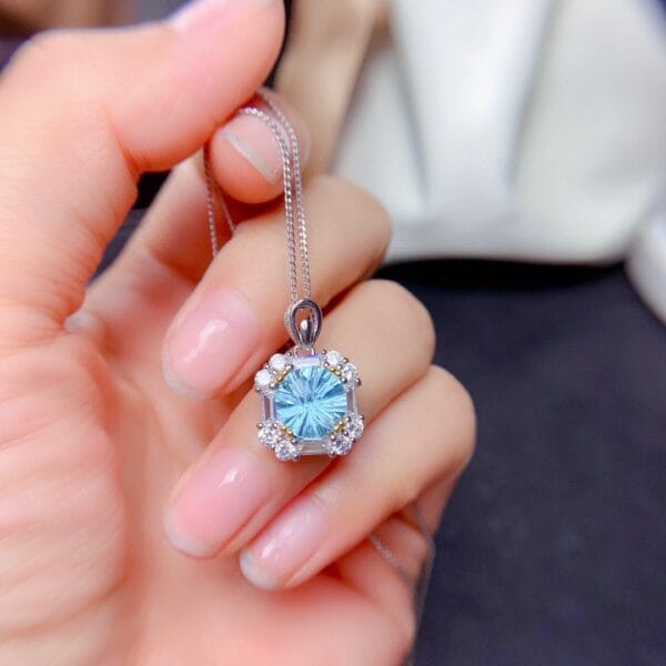 Imitation natural powder Topaz ring set pendant earrings high carbon diamond necklace - Image 12