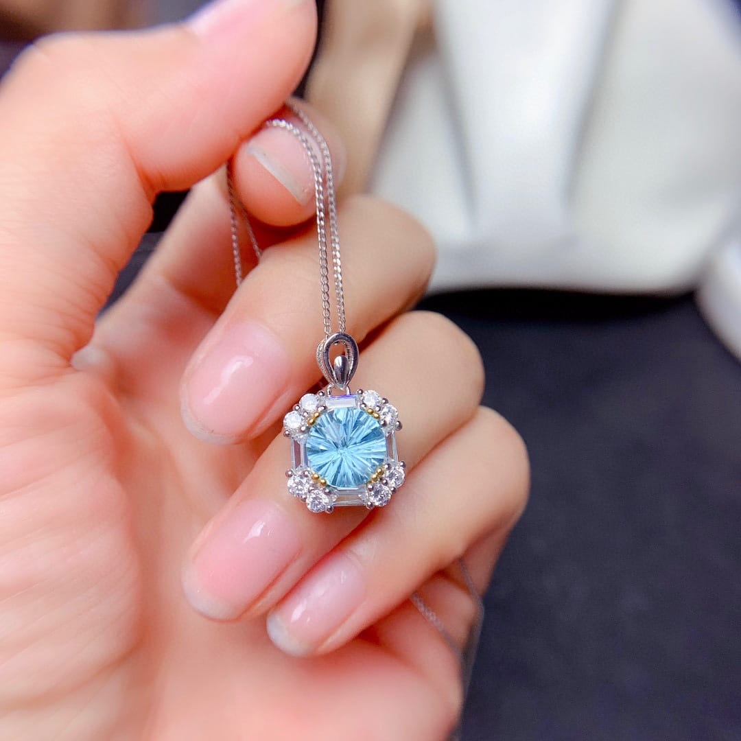 Imitation natural powder Topaz ring set pendant earrings high carbon diamond necklace - Image 12