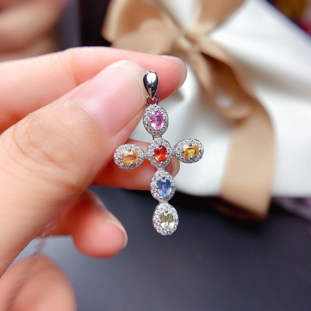 Imitation natural color Sri Lanka sapphire pendant women's multicolor tourmaline color high carbon diamond necklace - Image 8