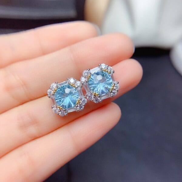 Imitation natural powder Topaz ring set pendant earrings high carbon diamond necklace - Image 13