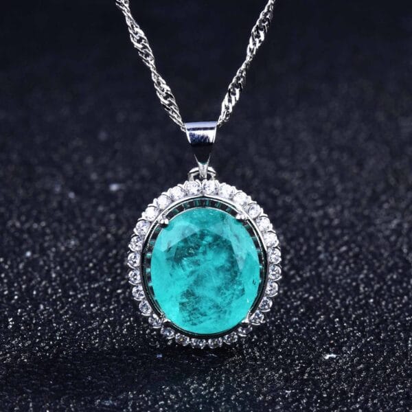 Net red with imitation Brazil Paraiba color treasure set ring earrings pendant - Image 13