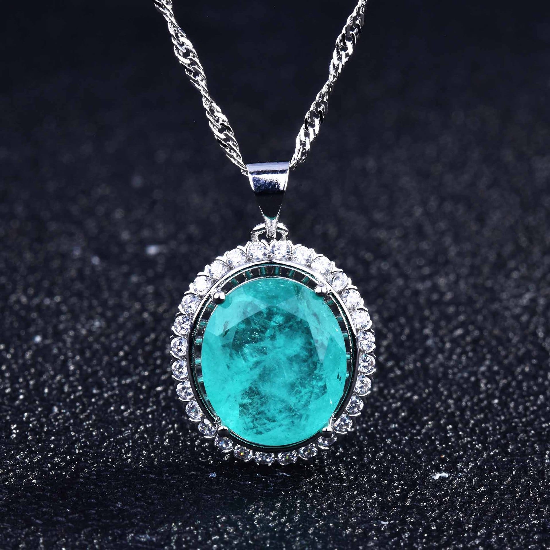 Net red with imitation Brazil Paraiba color treasure set ring earrings pendant - Image 13