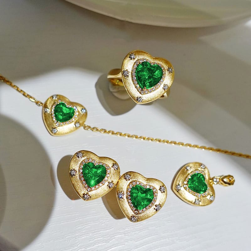 Italian engraving necklace Ring earrings bracelet imitation ruby ruby heart set - Image 10