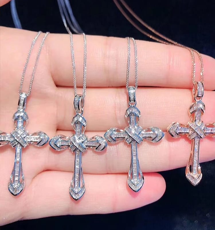 Fashion with light luxury ladder square pendant ins wind plated 18K gold T square cross imitation Mosan diamond collar bone necklace - Image 9