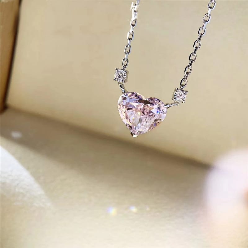 Heart necklace women's collarbone chain advanced design sense of temperament everything high carbon diamond pink pendant - Image 2