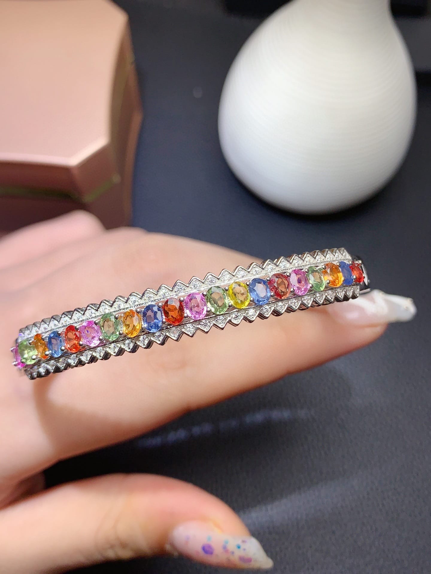 New imitation natural Sri Lanka color sapphire bracelet seven-color tourmaline color treasure bracelet buckle - Image 2