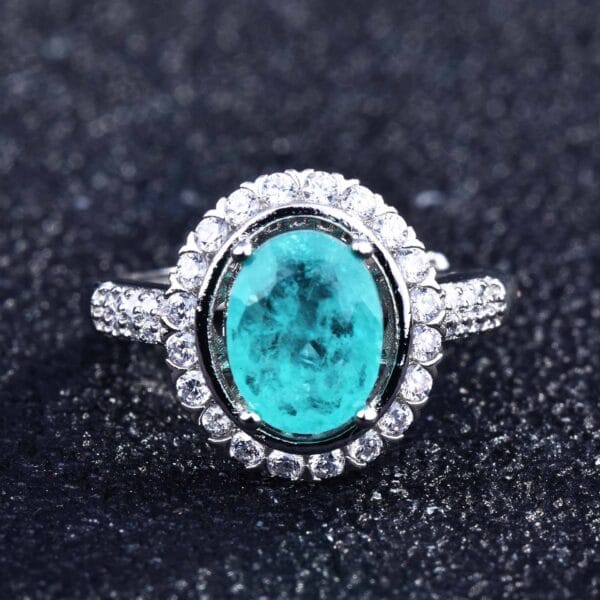 Net red with imitation Brazil Paraiba color treasure set ring earrings pendant - Image 5