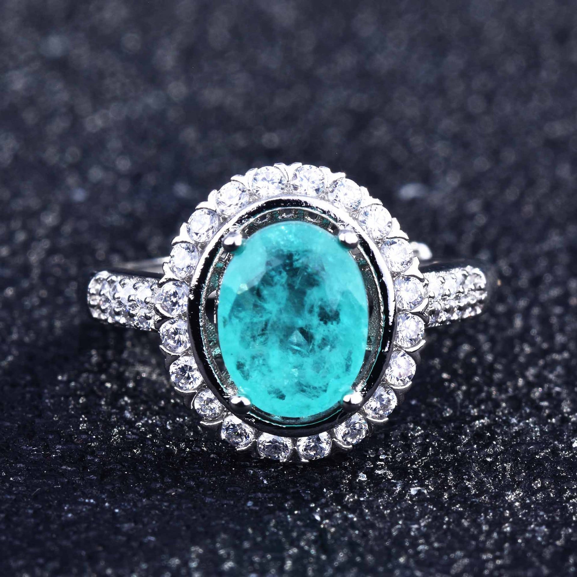 Net red with imitation Brazil Paraiba color treasure set ring earrings pendant - Image 5
